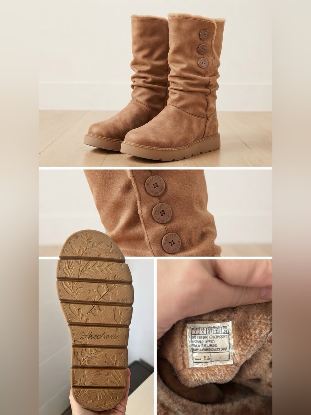(NWOT)Skechers Slouchy Mid-Calf Boots with Button Detail. Size 7
